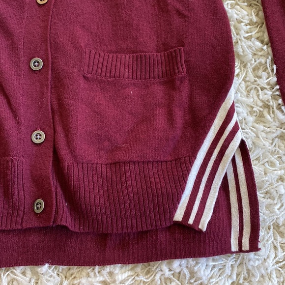 Varsity Striped Lightweight Soft Cardigan Sweater front pockets V-neck button up - Picture 8 of 11